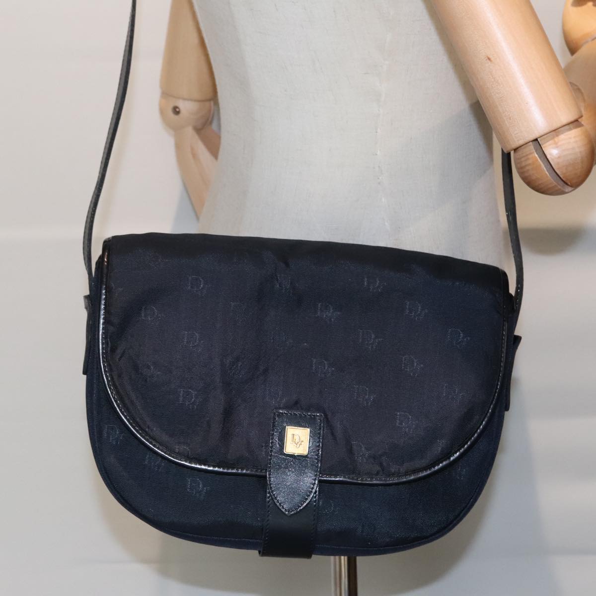 Christian Dior Canvas Shoulder Bag Navy Auth ep6030