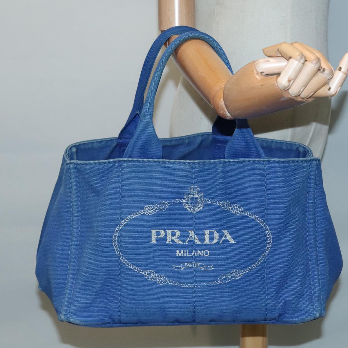 PRADA Canapa MM Hand Bag Canvas Blue Auth ep6033