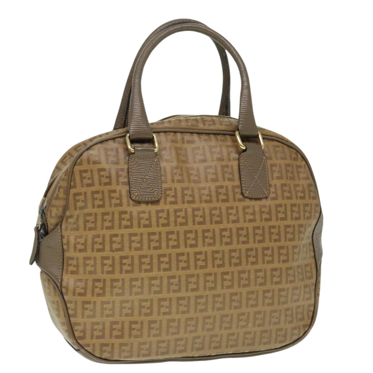 FENDI Zucchino Canvas Hand Bag Brown Gold Auth ep6039