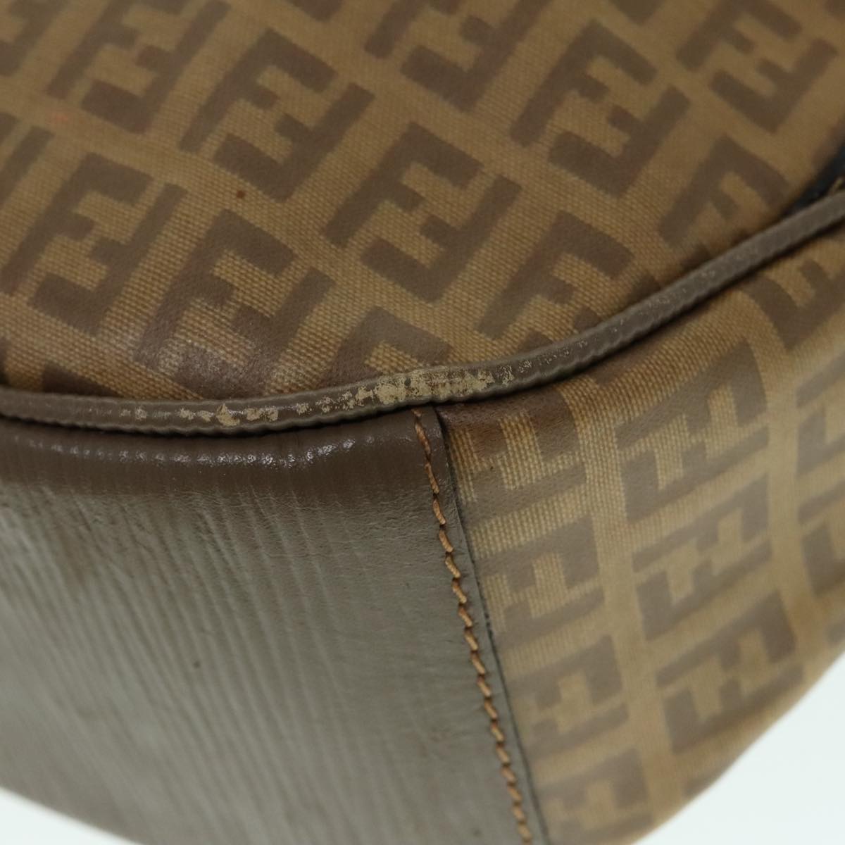 FENDI Zucchino Canvas Hand Bag Brown Gold Auth ep6039