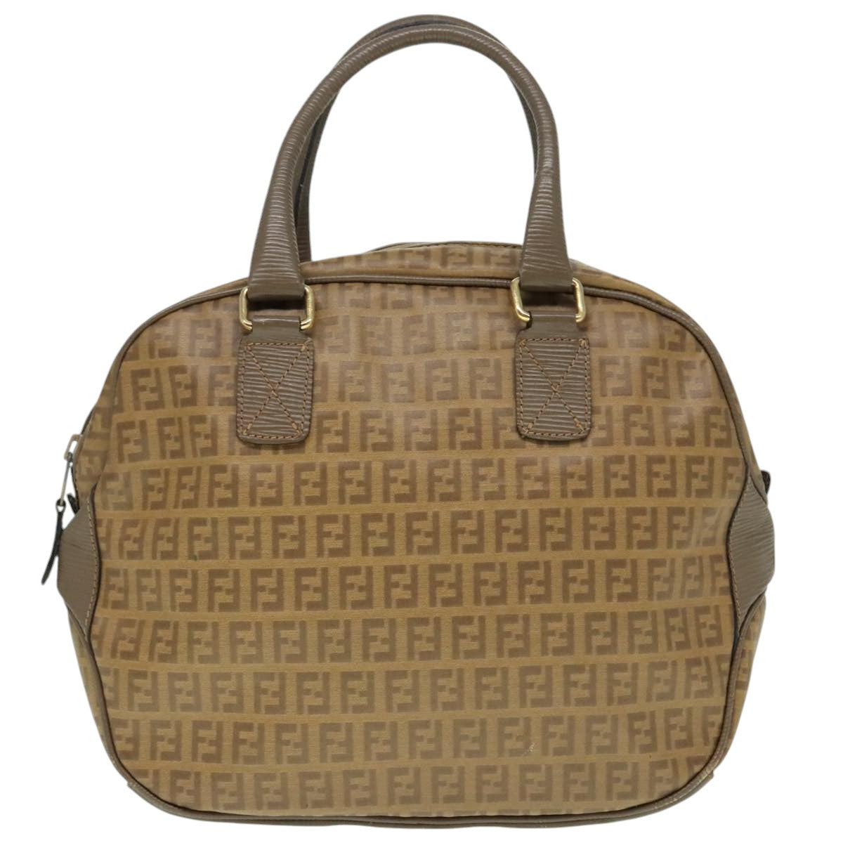 FENDI Zucchino Canvas Hand Bag Brown Gold Auth ep6039