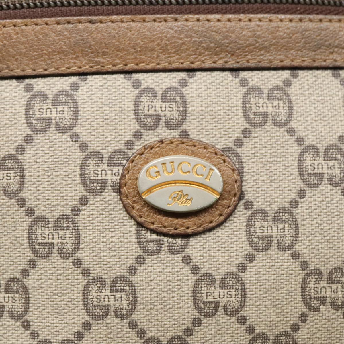 GUCCI GG Plus Supreme Clutch Bag PVC Leather Beige Gold Auth ep6048