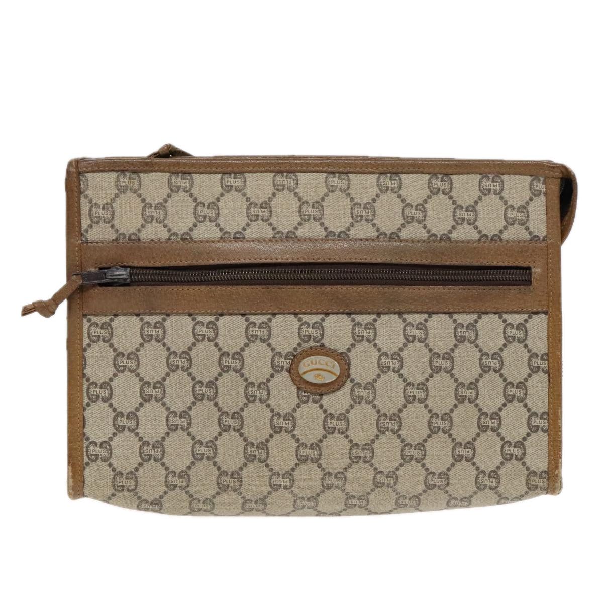 GUCCI GG Plus Supreme Clutch Bag PVC Leather Beige Gold Auth ep6048 - 0