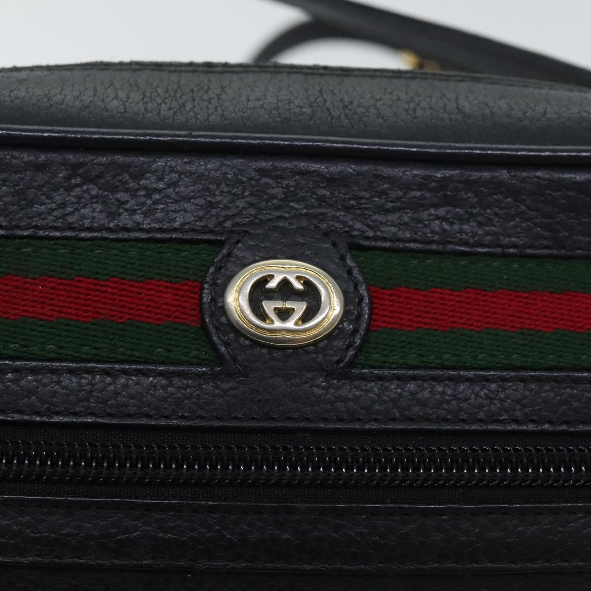 GUCCI Leather Web Sherry Line Shoulder Bag PVC Black Green Red Auth ep6050