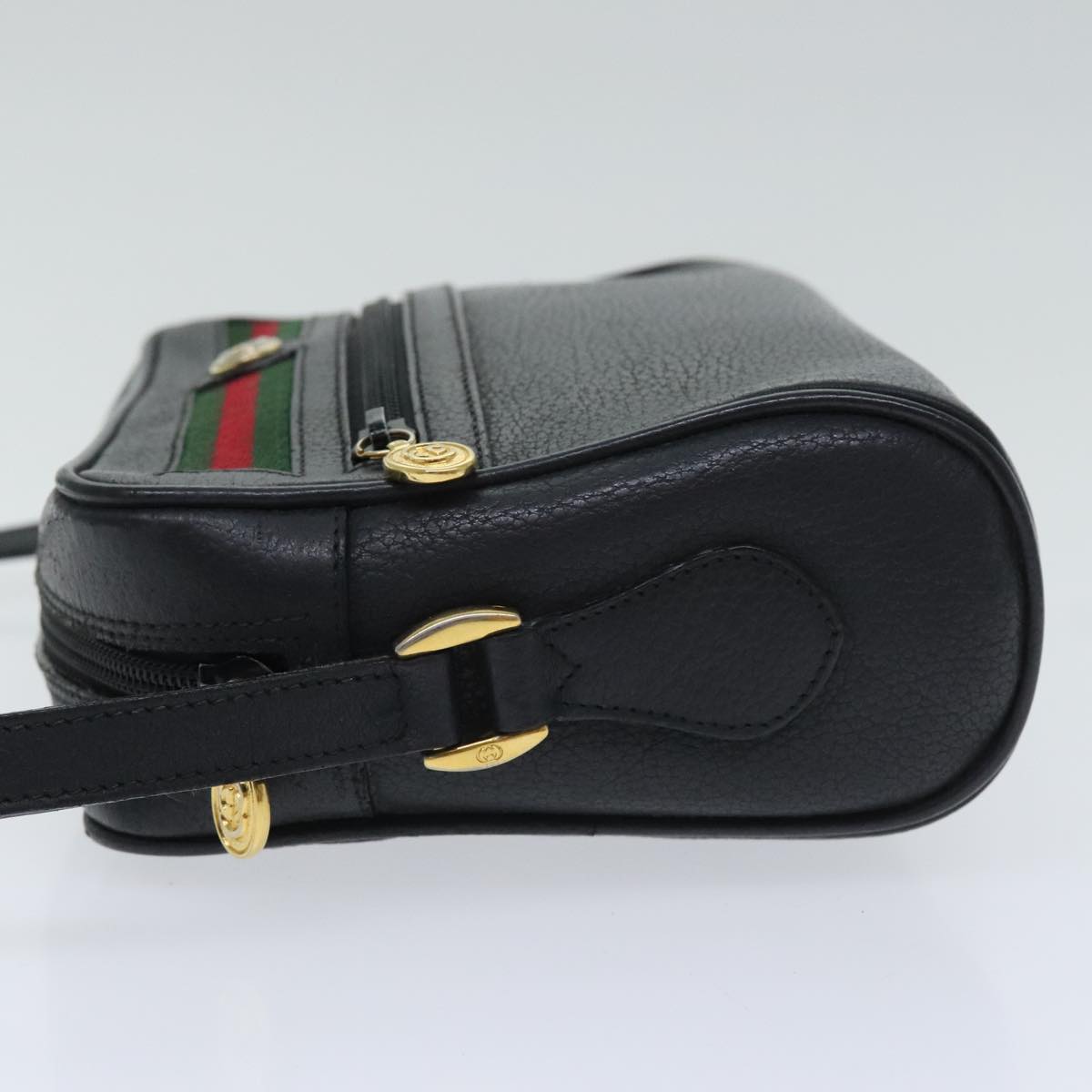 GUCCI Leather Web Sherry Line Shoulder Bag PVC Black Green Red Auth ep6050