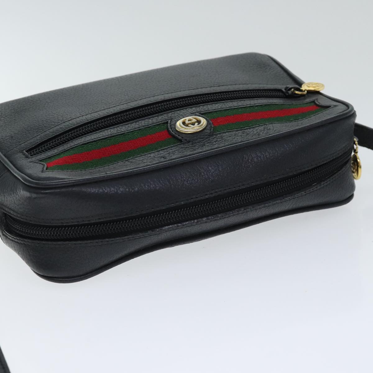 GUCCI Leather Web Sherry Line Shoulder Bag PVC Black Green Red Auth ep6050