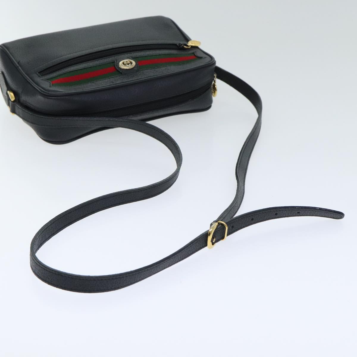 GUCCI Leather Web Sherry Line Shoulder Bag PVC Black Green Red Auth ep6050