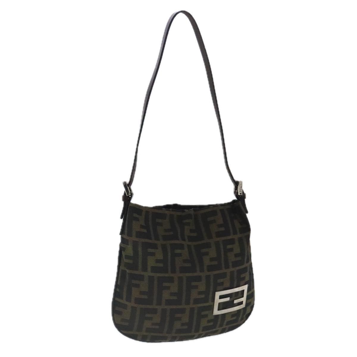 FENDI Zucca Canvas Hand Bag Brown Black Silver Auth ep6060