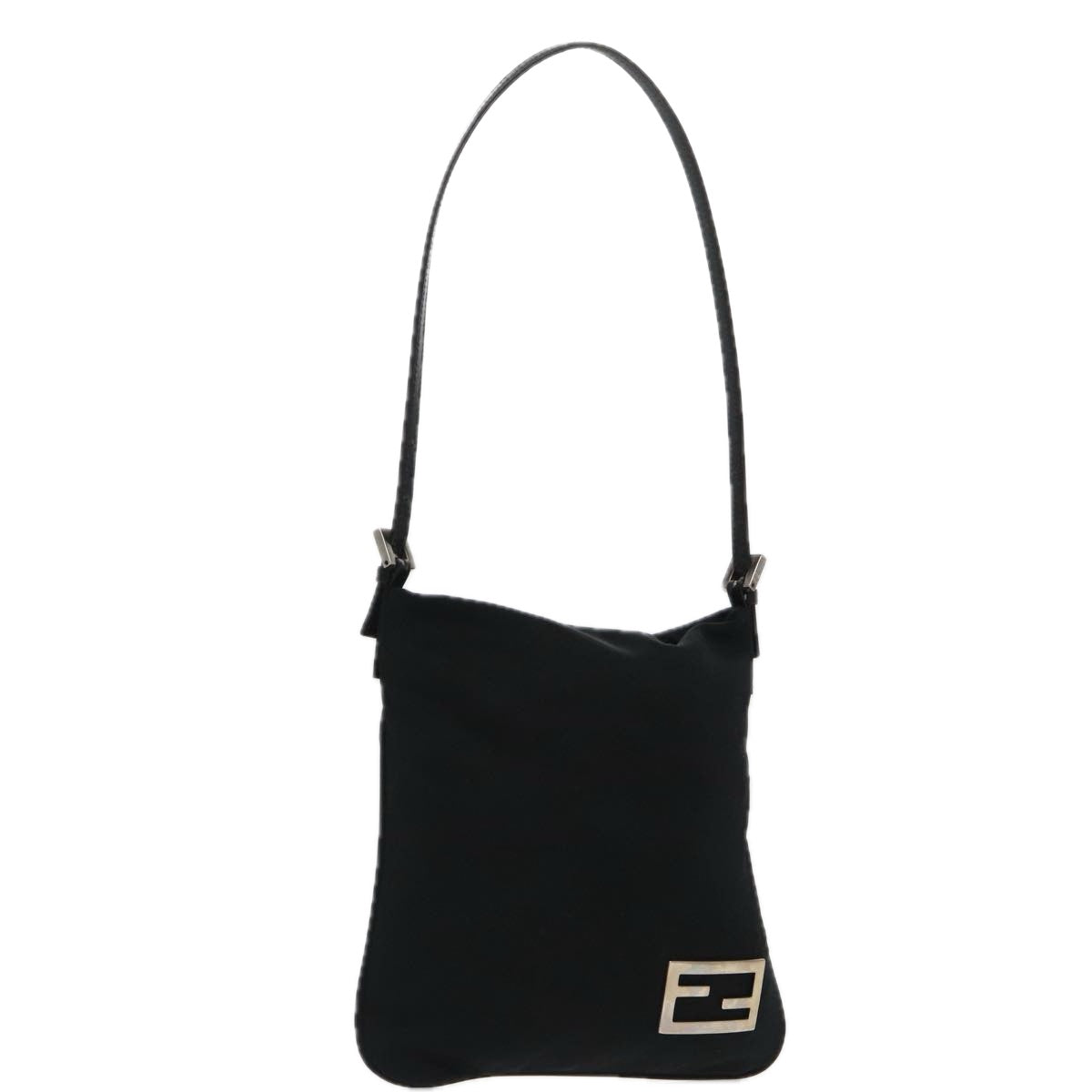 FENDI Shoulder Bag Nylon Black Silver Auth ep6063