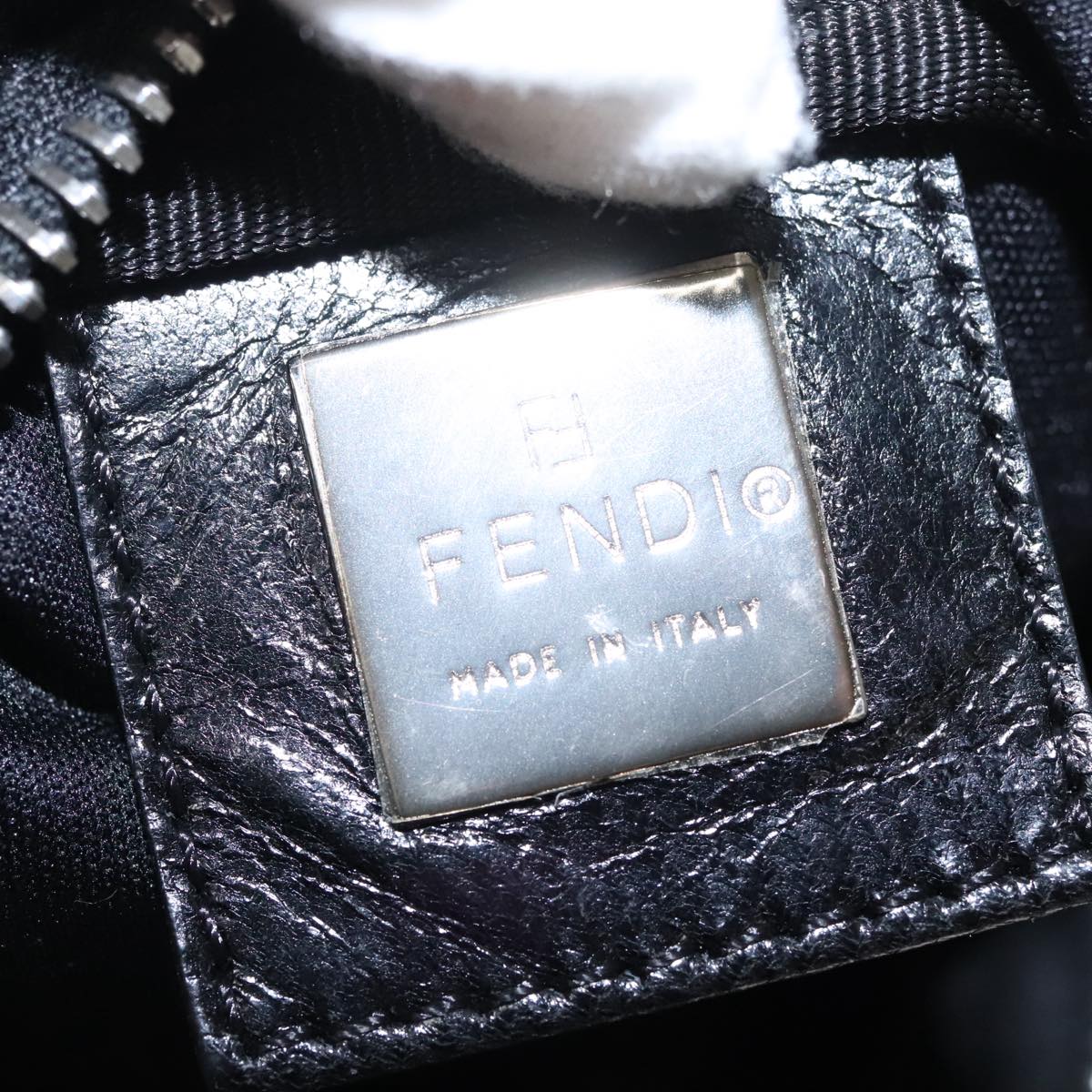 FENDI Shoulder Bag Nylon Black Silver Auth ep6063