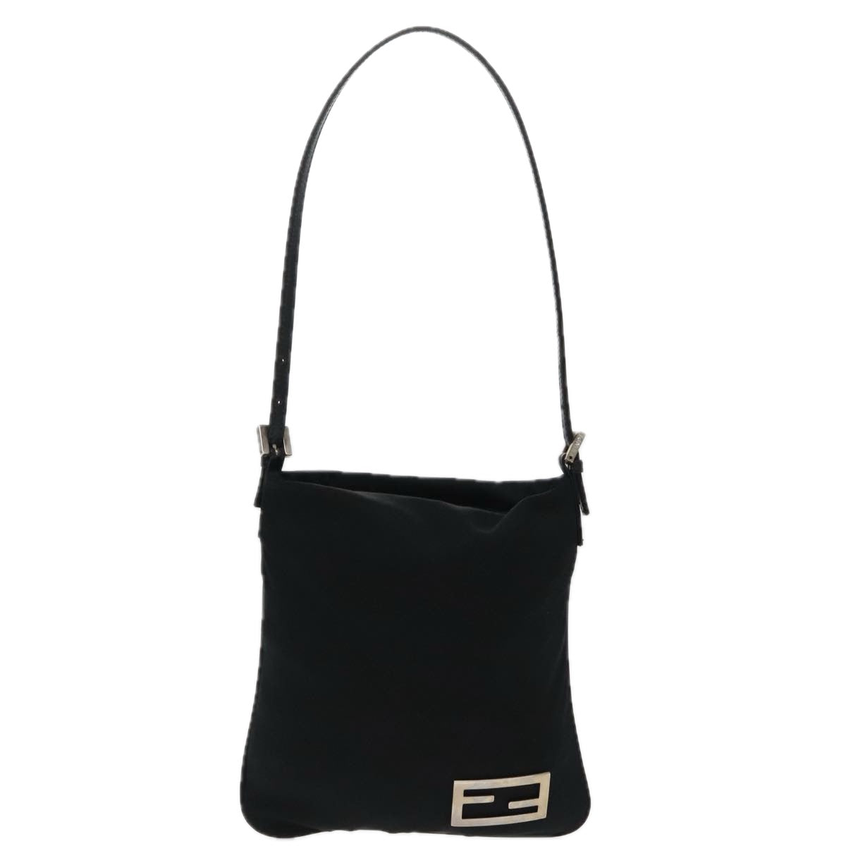 FENDI Shoulder Bag Nylon Black Silver Auth ep6063