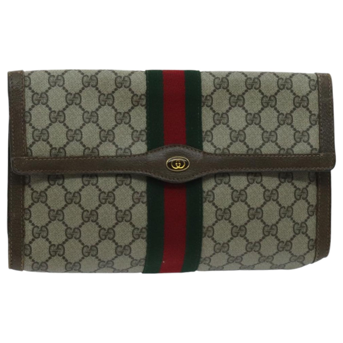 GUCCI GG Supreme Web Sherry Line Clutch Bag PVC Beige 41 014 3087 30 Auth ep6067