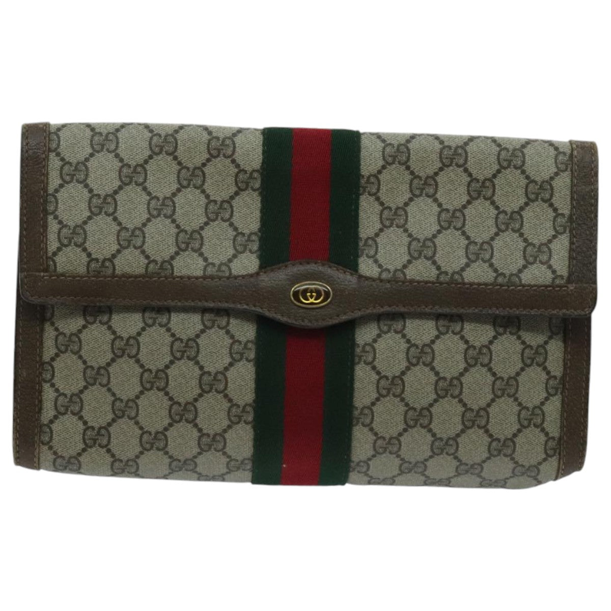 GUCCI GG Supreme Web Sherry Line Clutch Bag PVC Beige 41 014 3087 30 Auth ep6067 - 0