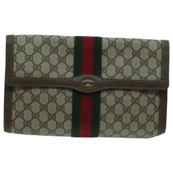 GUCCI GG Supreme Web Sherry Line Clutch Bag PVC Beige 41 014 3087 30 Auth ep6067