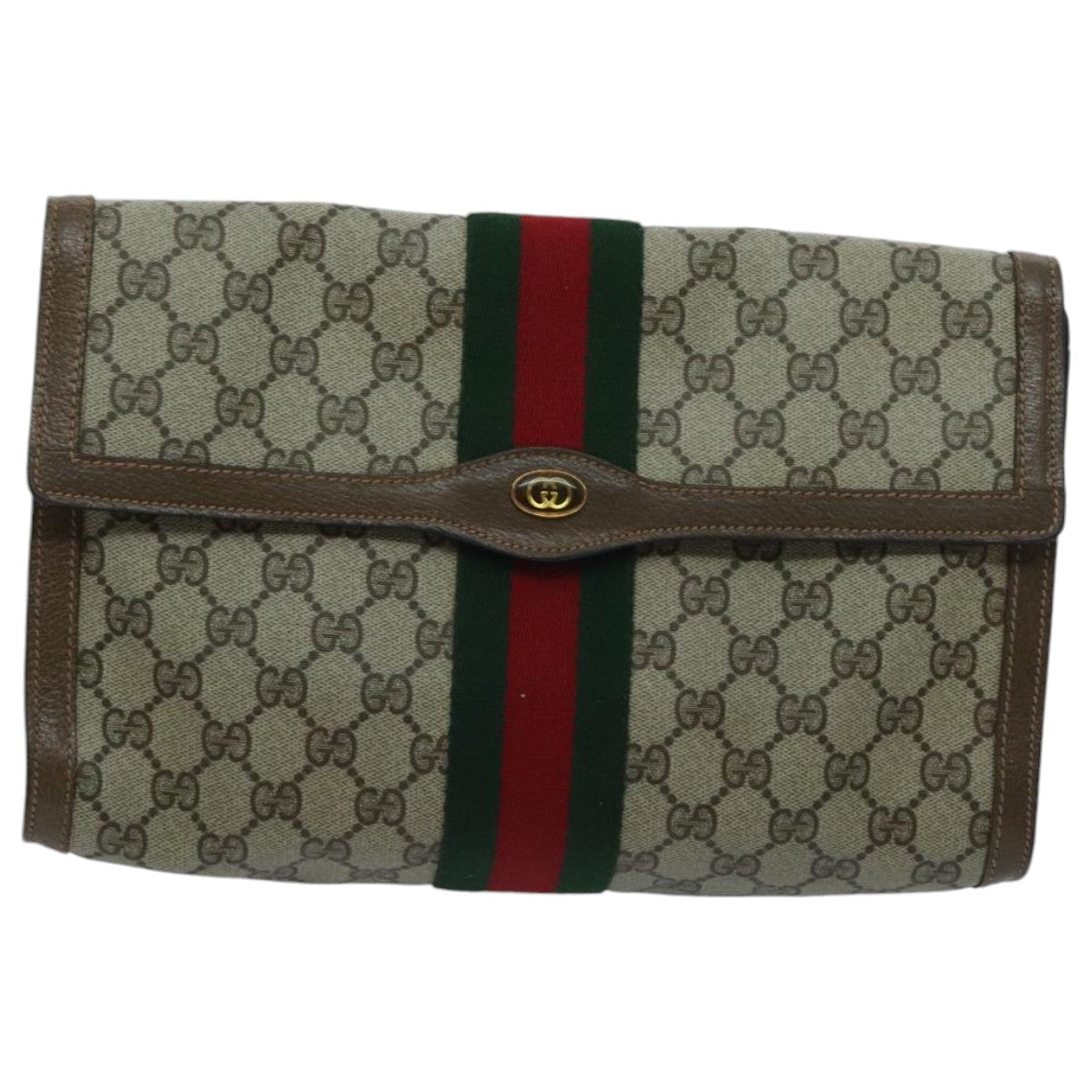 GUCCI GG Supreme Web Sherry Line Clutch Bag PVC Beige Red 89 01 007 Auth ep6068