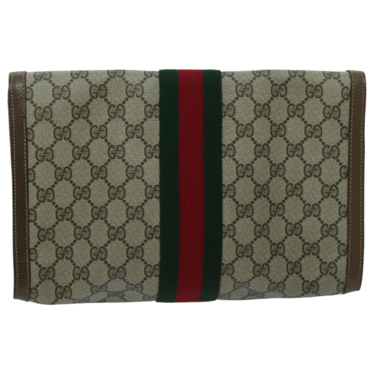 GUCCI GG Supreme Web Sherry Line Clutch Bag PVC Beige Red 89 01 007 Auth ep6068 - 0