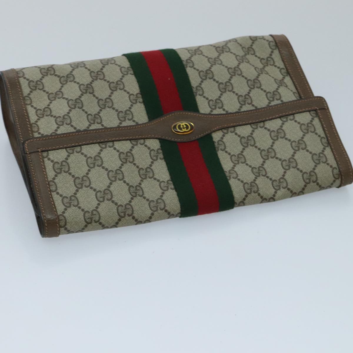 GUCCI GG Supreme Web Sherry Line Clutch Bag PVC Beige Red 89 01 007 Auth ep6068