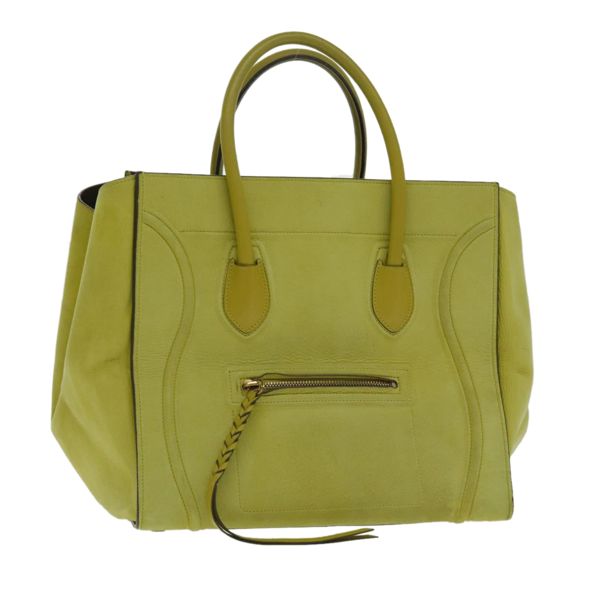 CELINE Luggage Mini Shopper Hand Bag Suede Leather LIme Green Gold Auth ep6071