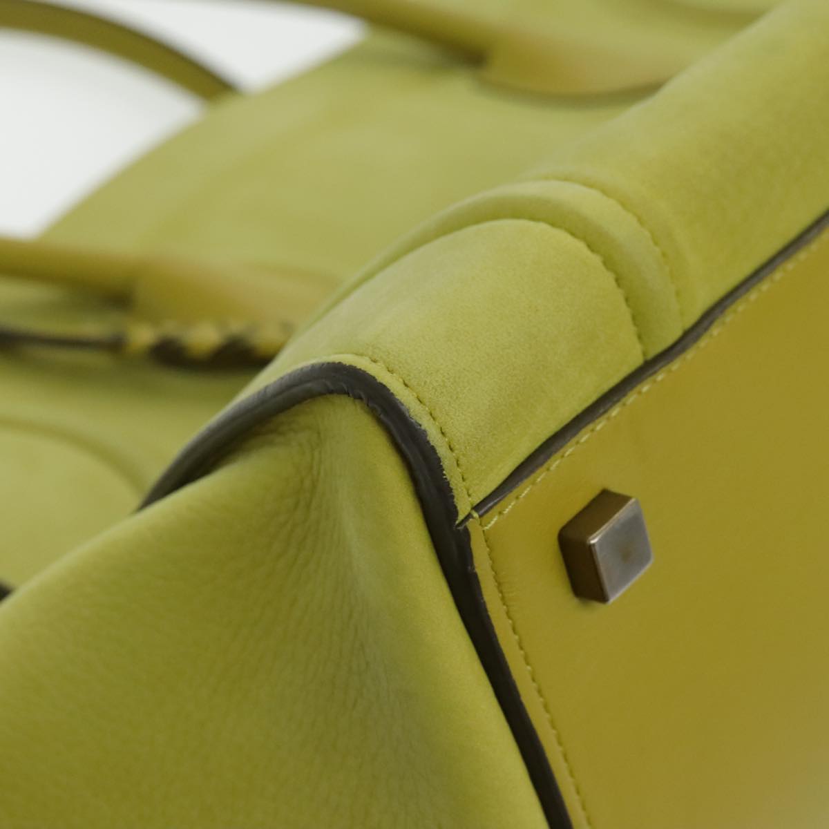 CELINE Luggage Mini Shopper Hand Bag Suede Leather LIme Green Gold Auth ep6071