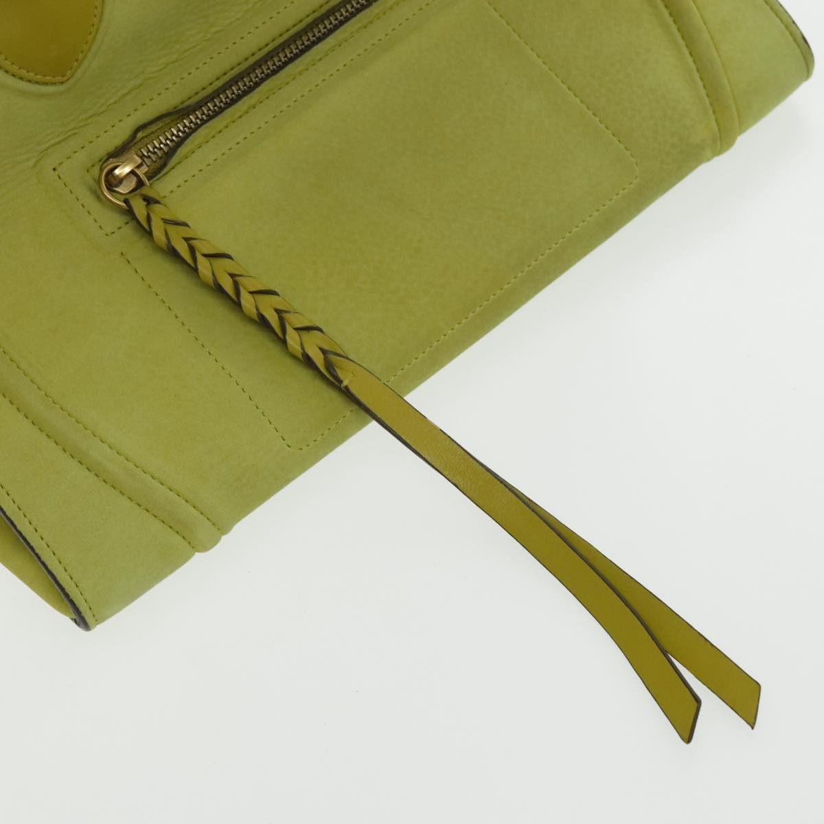 CELINE Luggage Mini Shopper Hand Bag Suede Leather LIme Green Gold Auth ep6071