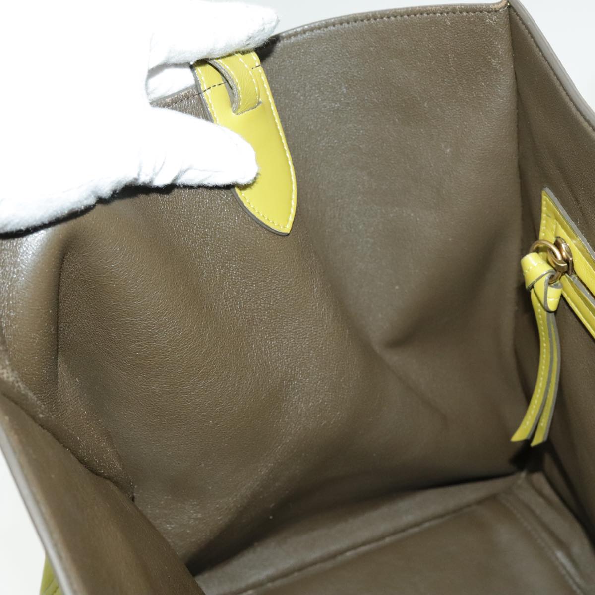 CELINE Luggage Mini Shopper Hand Bag Suede Leather LIme Green Gold Auth ep6071