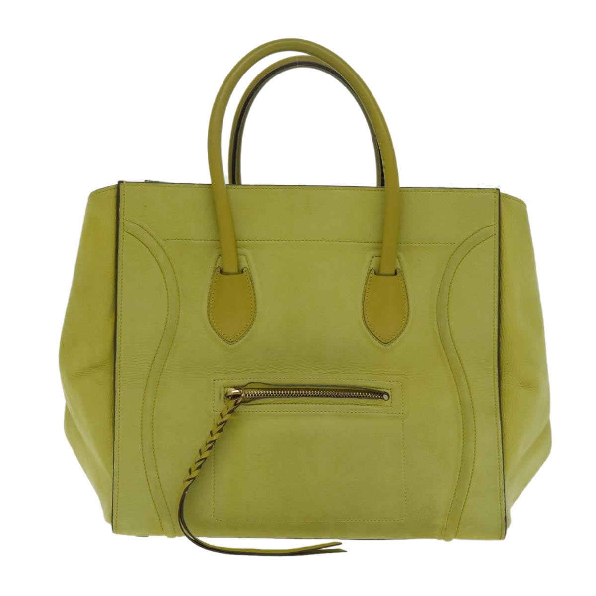 CELINE Luggage Mini Shopper Hand Bag Suede Leather LIme Green Gold Auth ep6071