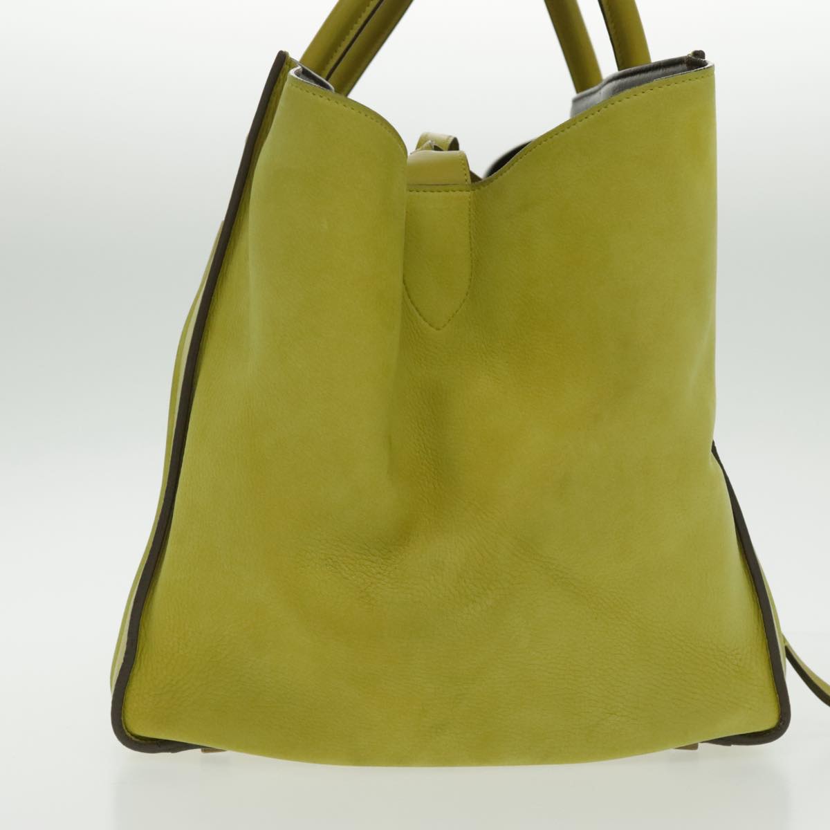 CELINE Luggage Mini Shopper Hand Bag Suede Leather LIme Green Gold Auth ep6071