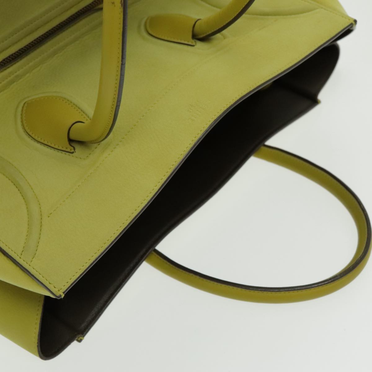 CELINE Luggage Mini Shopper Hand Bag Suede Leather LIme Green Gold Auth ep6071