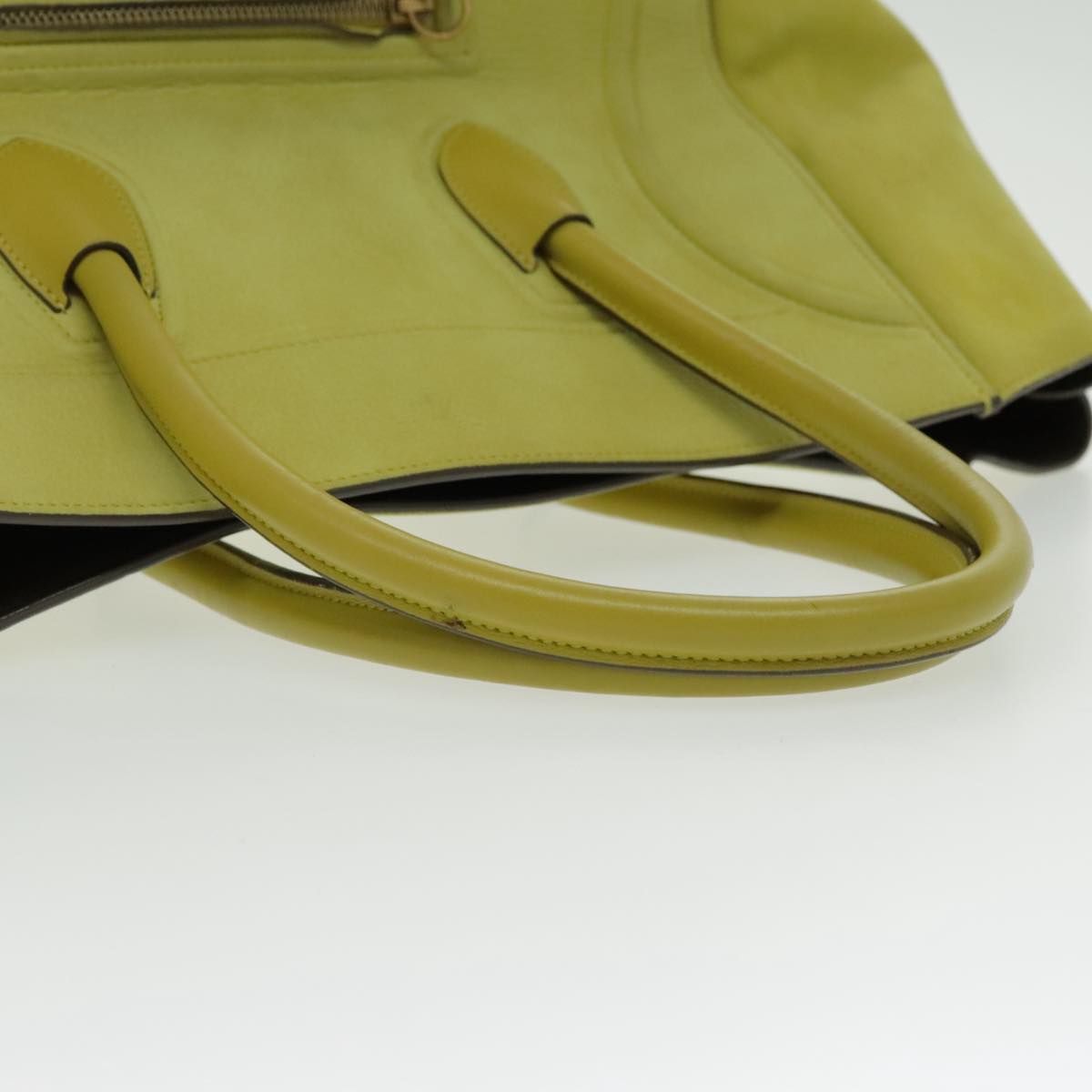 CELINE Luggage Mini Shopper Hand Bag Suede Leather LIme Green Gold Auth ep6071