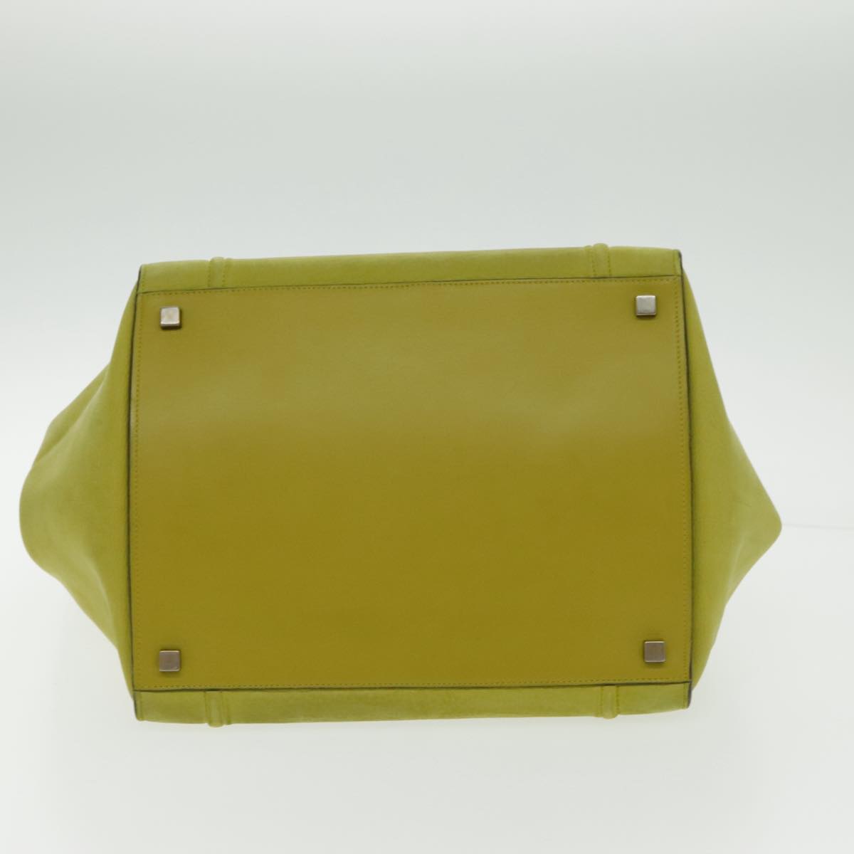 CELINE Luggage Mini Shopper Hand Bag Suede Leather LIme Green Gold Auth ep6071