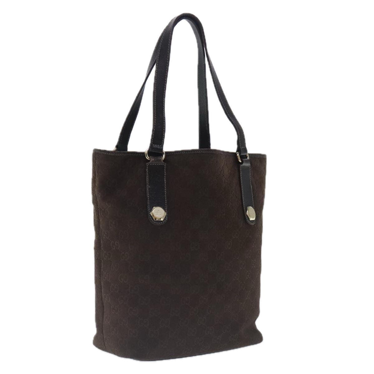 GUCCI GG Canvas Tote Bag Suede Gold Brown 153009 Auth ep6077