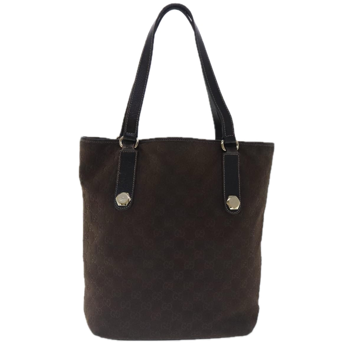 GUCCI GG Canvas Tote Bag Suede Gold Brown 153009 Auth ep6077