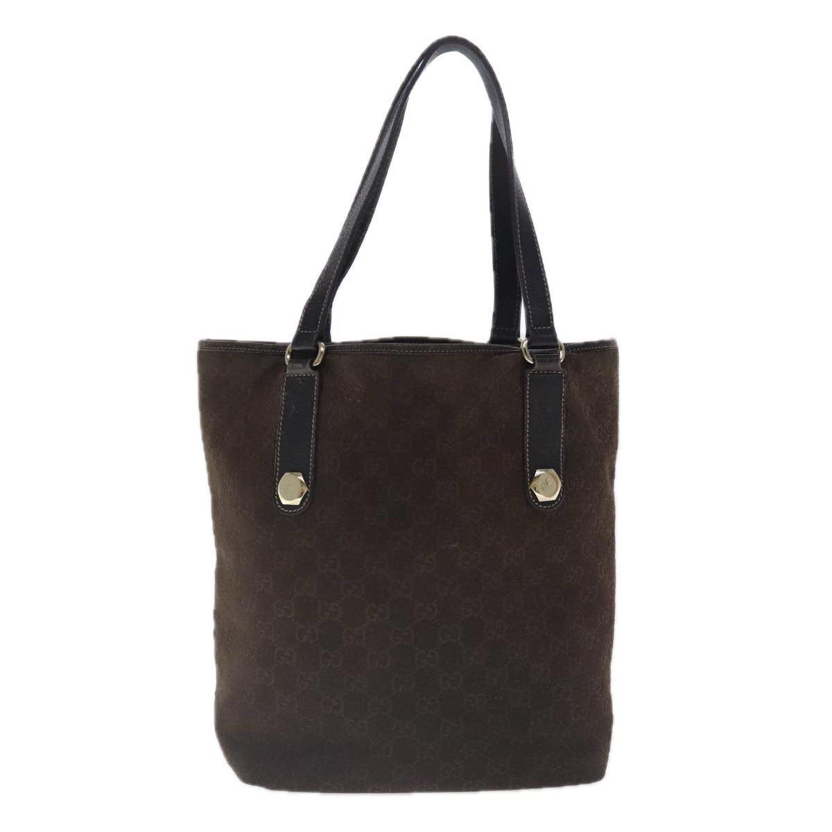 GUCCI GG Canvas Tote Bag Suede Gold Brown 153009 Auth ep6077 - 0