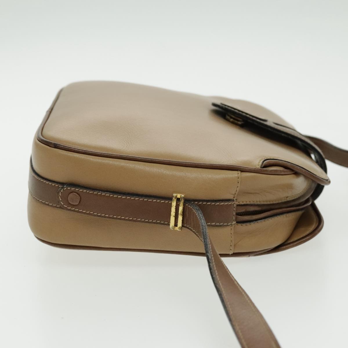 CELINE Shoulder Bag Leather Gold Brown Auth ep6098