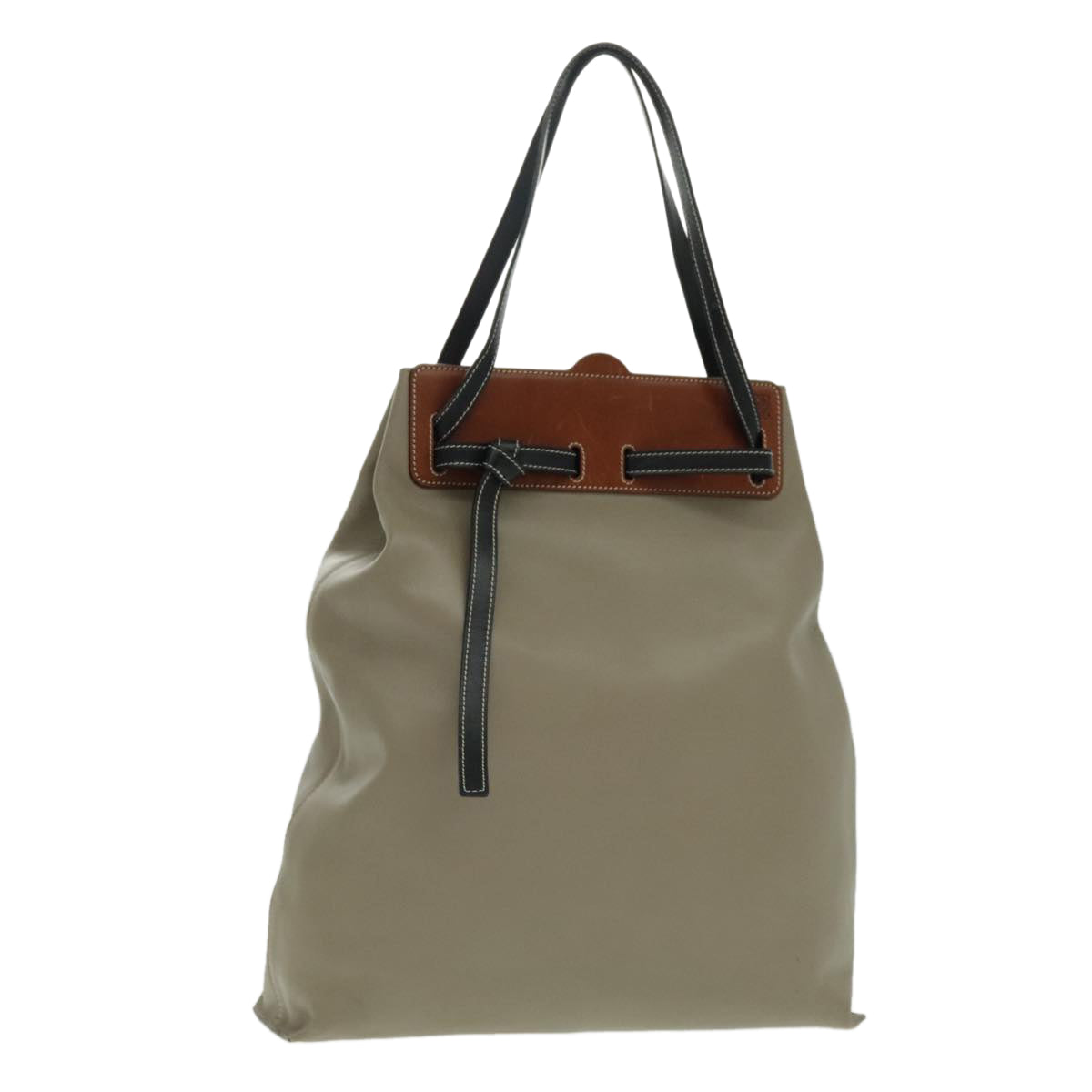 LOEWE Razo Tote Bag Leather Beige Auth ep6105