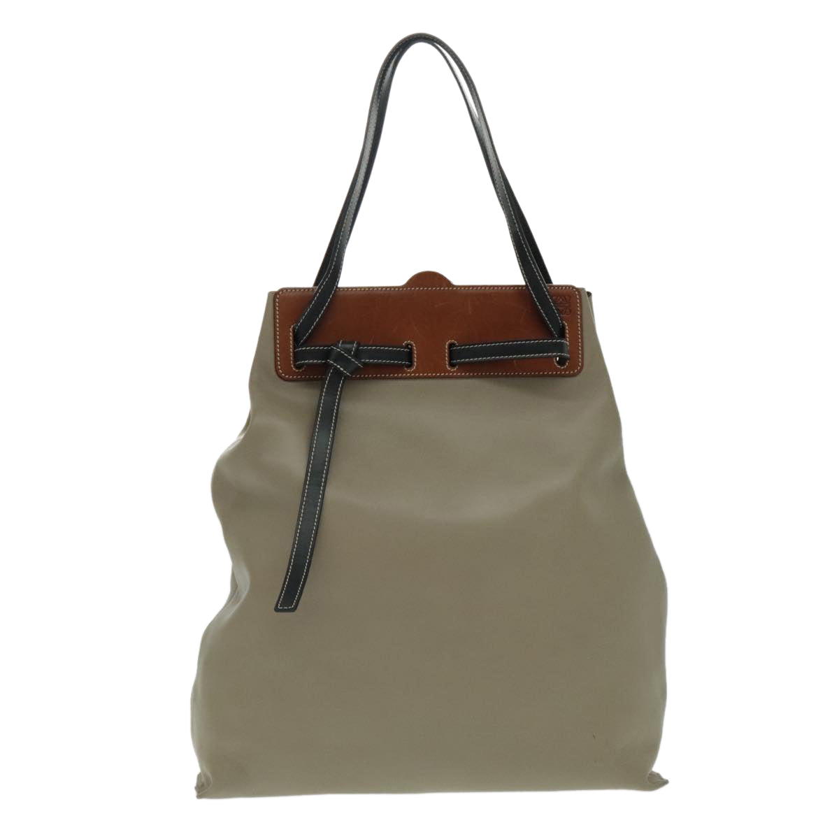 LOEWE Razo Tote Bag Leather Beige Auth ep6105