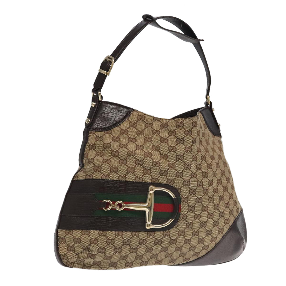 GUCCI GG Canvas Web Sherry Line Shoulder Bag Beige Gold 137386 Auth ep6107