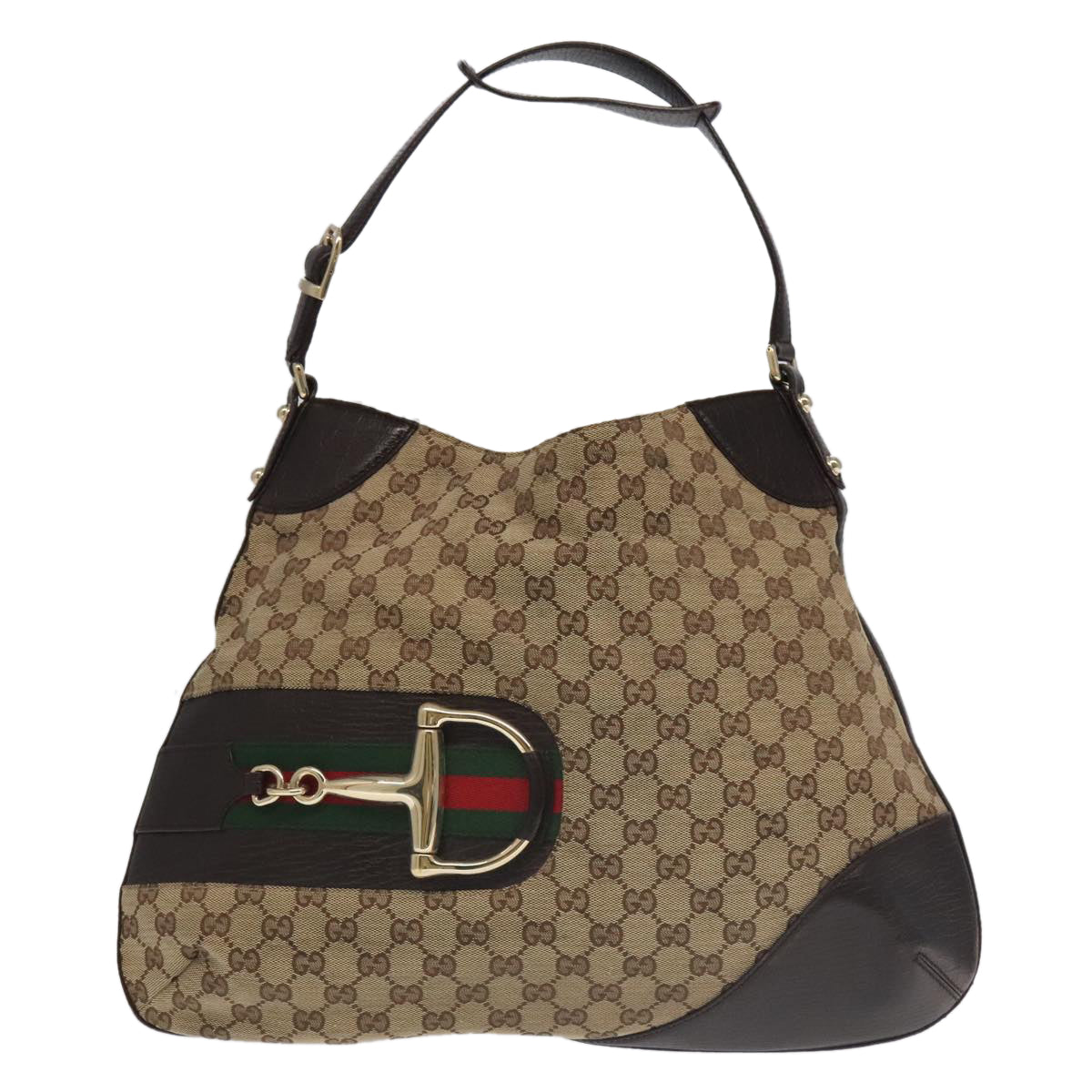 GUCCI GG Canvas Web Sherry Line Shoulder Bag Beige Gold 137386 Auth ep6107 - 0