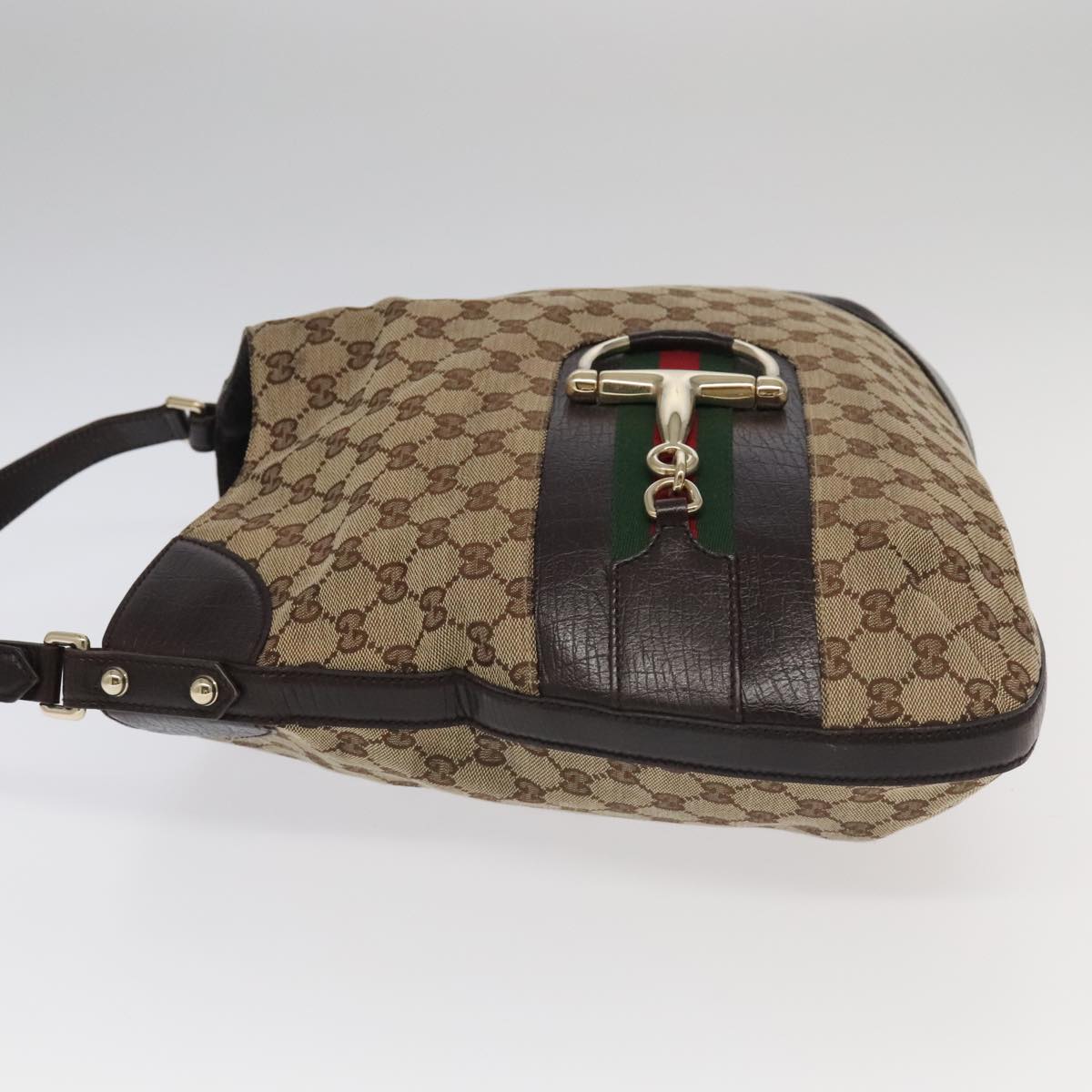 GUCCI GG Canvas Web Sherry Line Shoulder Bag Beige Gold 137386 Auth ep6107