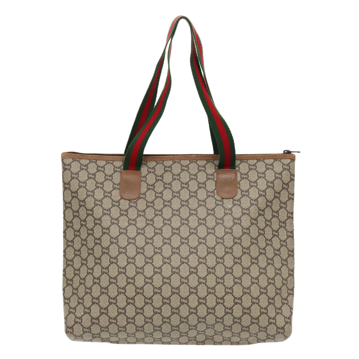 GUCCI GG Plus Supreme Web Sherry Line Tote Bag PVC Beige Red Green Auth ep6139 - 0