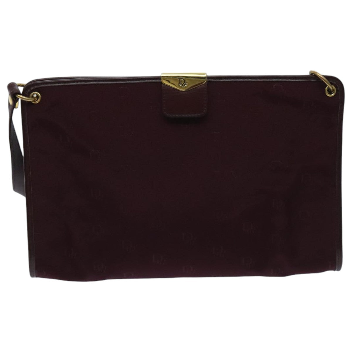 Christian Dior Shoulder Bag Nylon Leather Wine Red Gold Auth ep6143