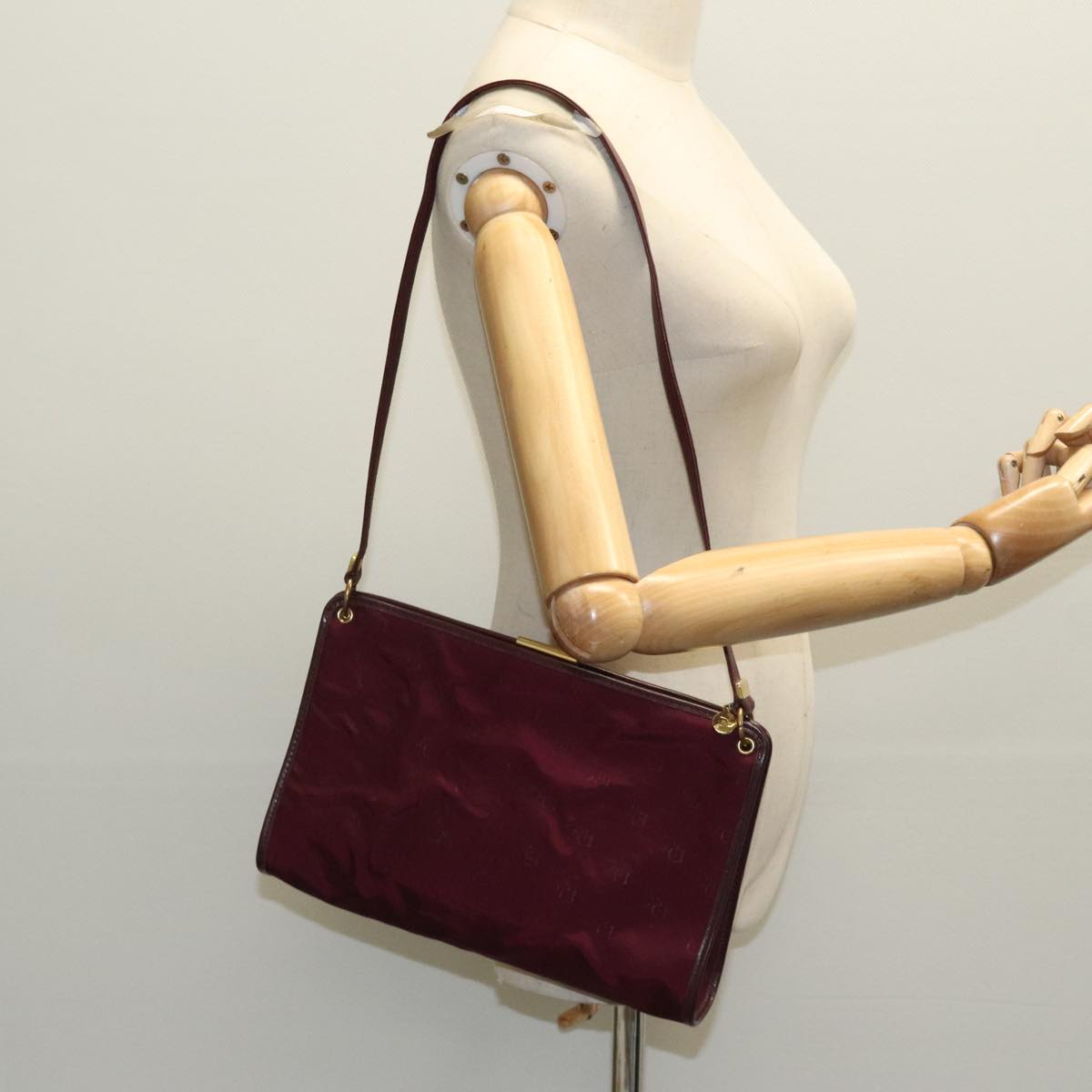 Christian Dior Shoulder Bag Nylon Leather Wine Red Gold Auth ep6143