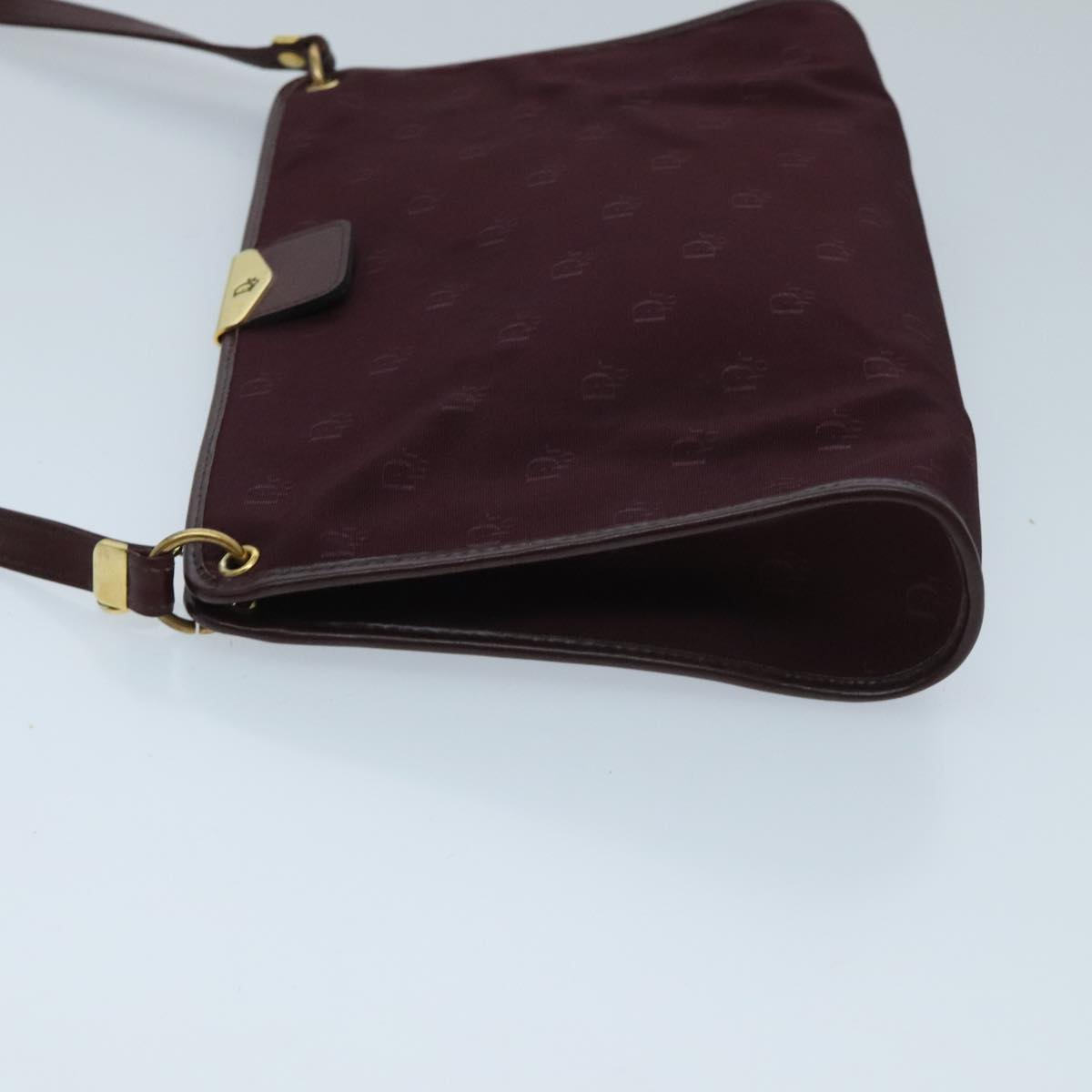 Christian Dior Shoulder Bag Nylon Leather Wine Red Gold Auth ep6143