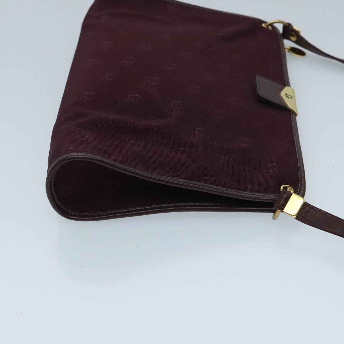 Christian Dior Shoulder Bag Nylon Leather Wine Red Gold Auth ep6143