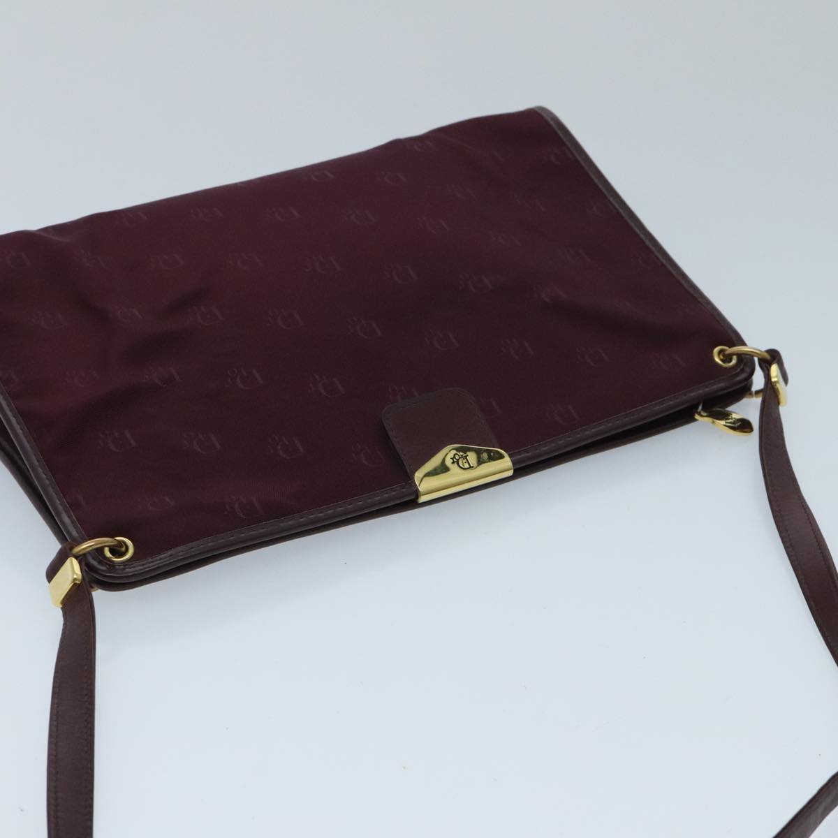 Christian Dior Shoulder Bag Nylon Leather Wine Red Gold Auth ep6143