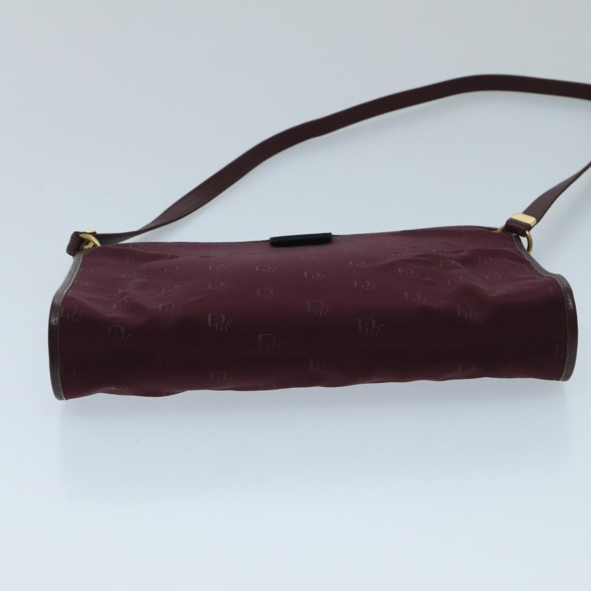 Christian Dior Shoulder Bag Nylon Leather Wine Red Gold Auth ep6143