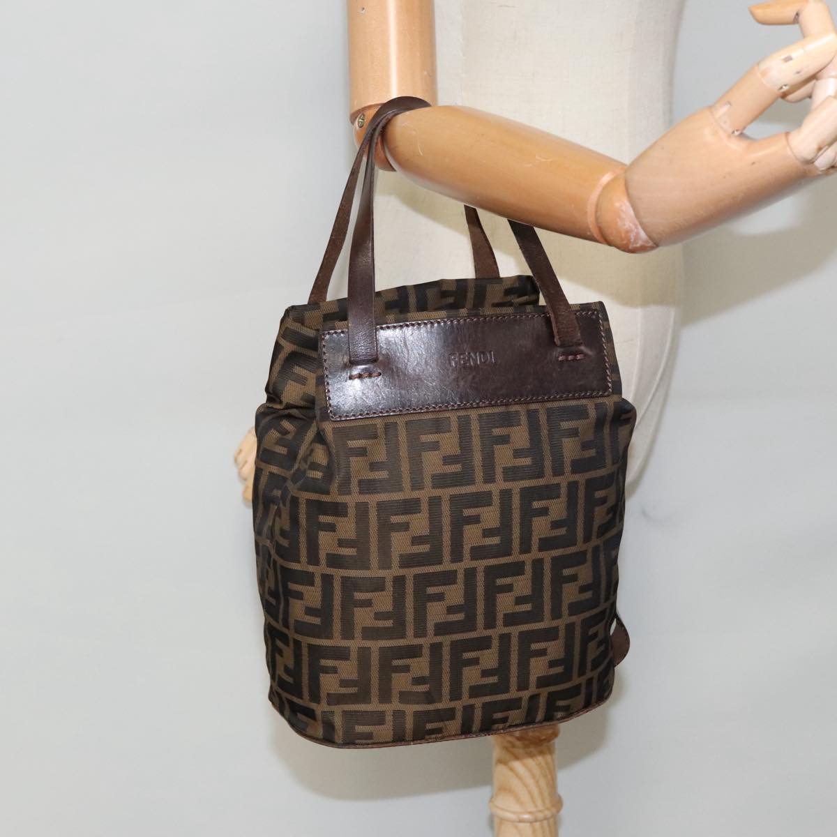 FENDI Zucca Canvas Hand Bag Brown Black Silver Auth ep6144