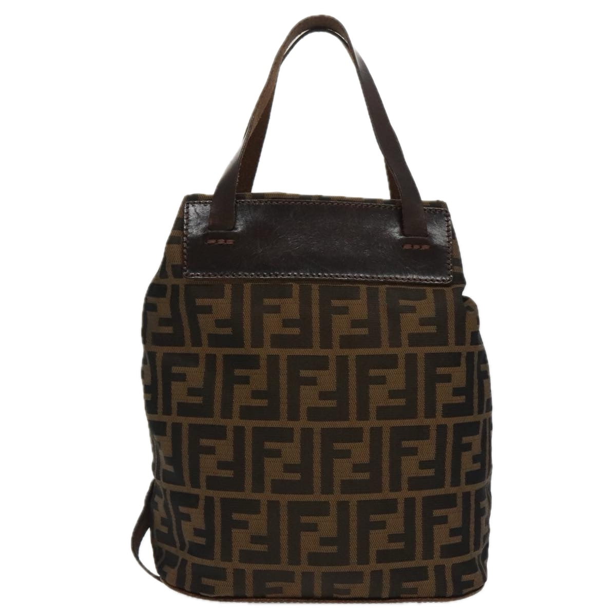 FENDI Zucca Canvas Hand Bag Brown Black Silver Auth ep6144