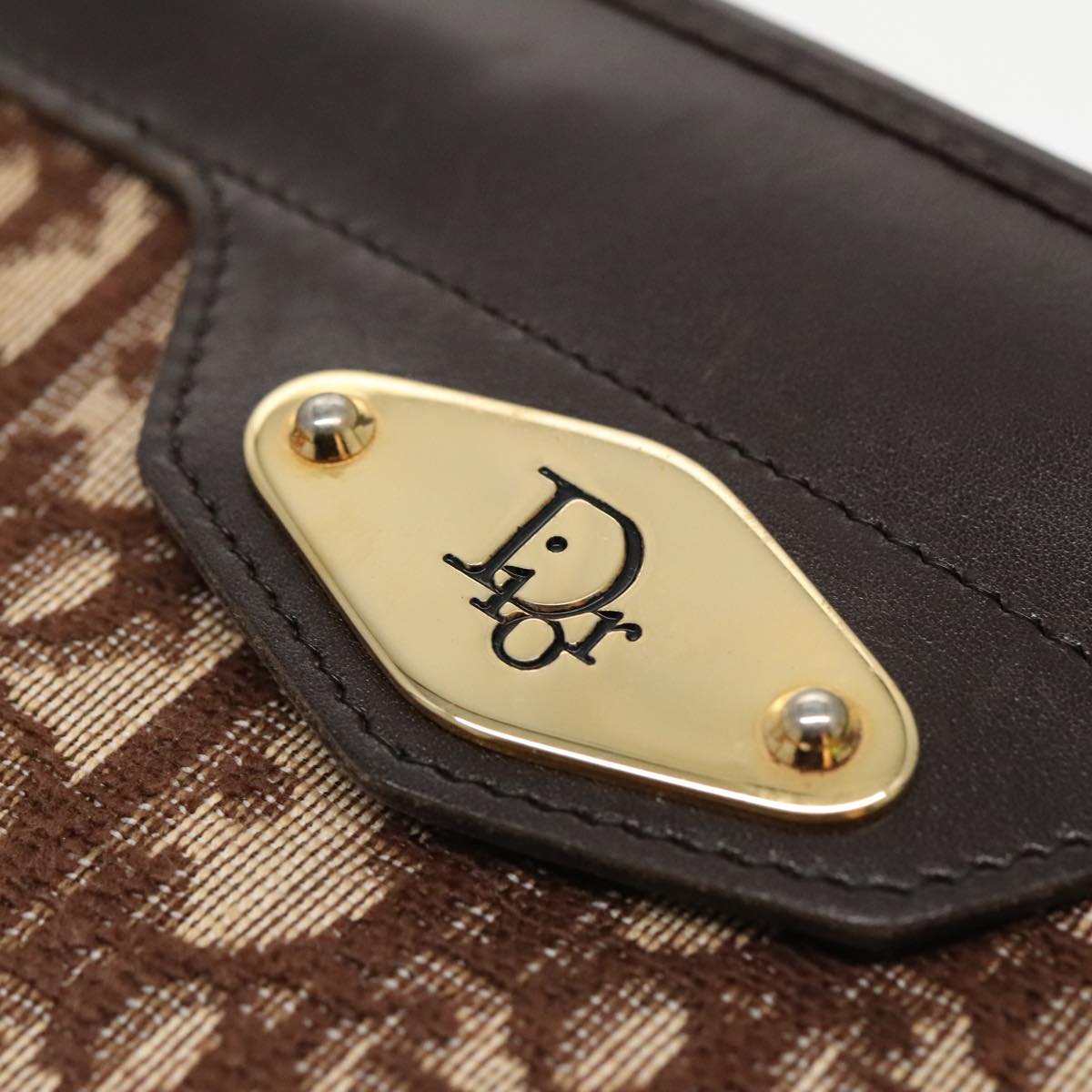 Christian Dior Trotter Canvas Clutch Bag Brown Gold Auth ep6145