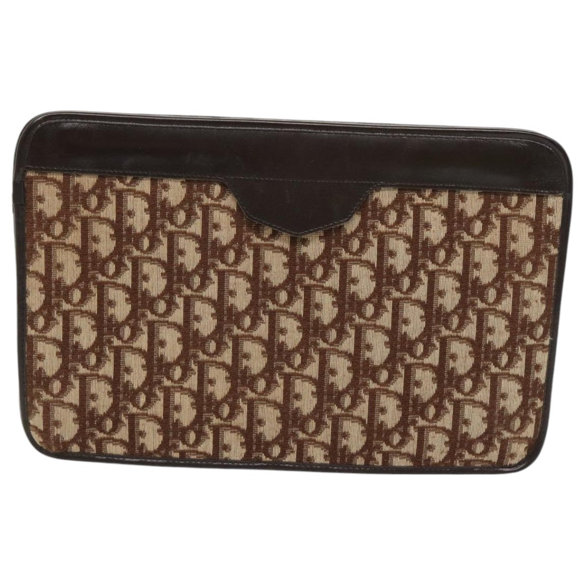 Christian Dior Trotter Canvas Clutch Bag Brown Gold Auth ep6145 - 0